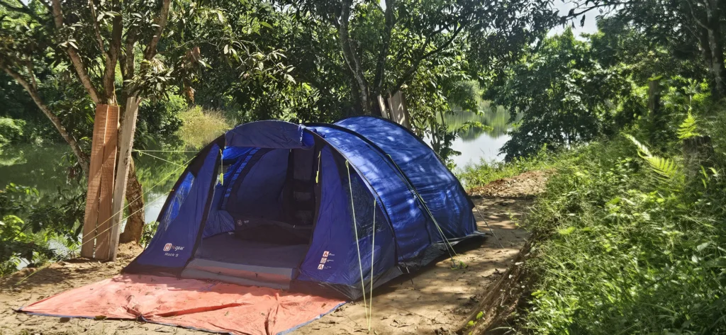 6 person tent setup close to the Kaptai lake